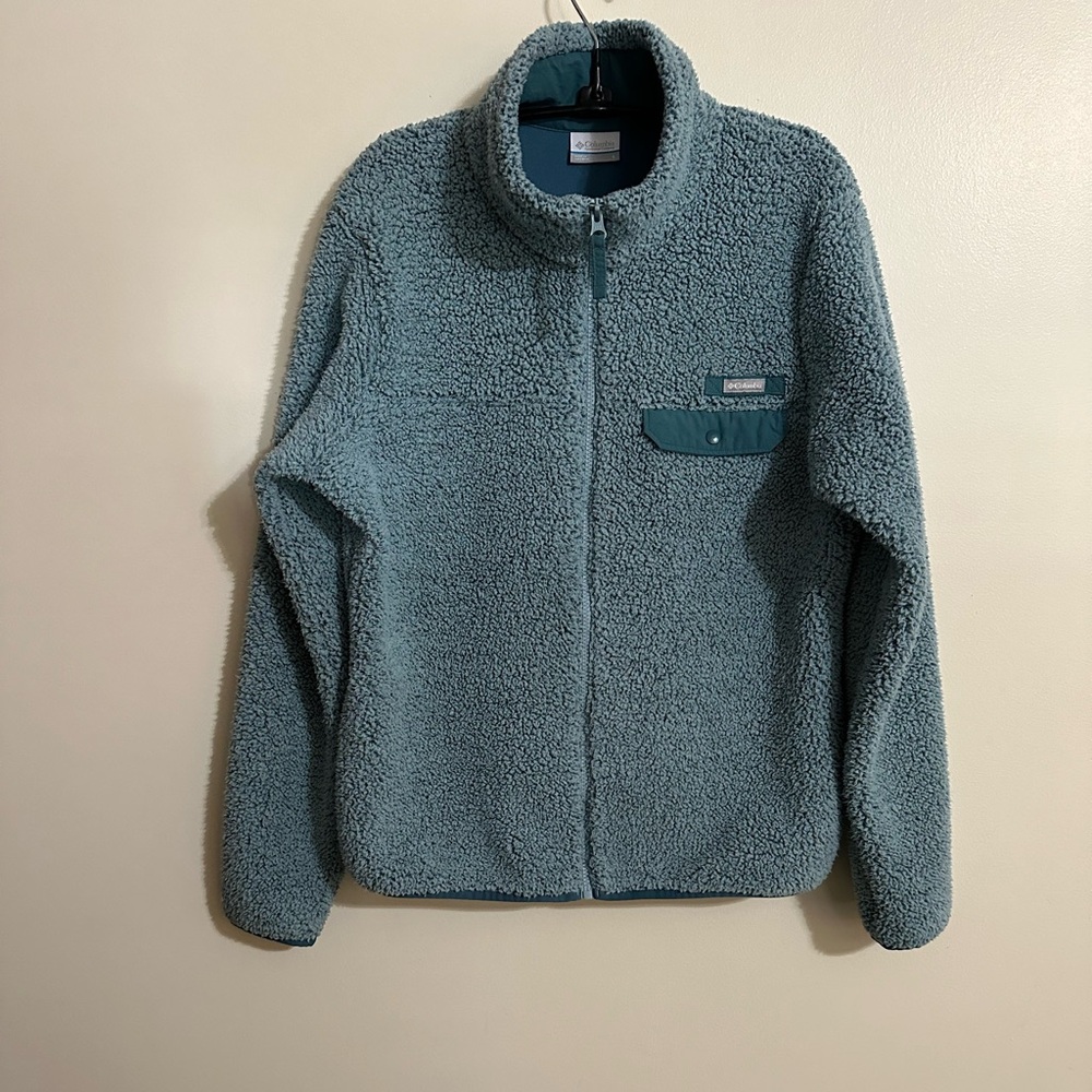 Columbia Sportswear Company Turquoise Blue Fluffy Zip Front Jacket, Size L - Picture 2 of 7